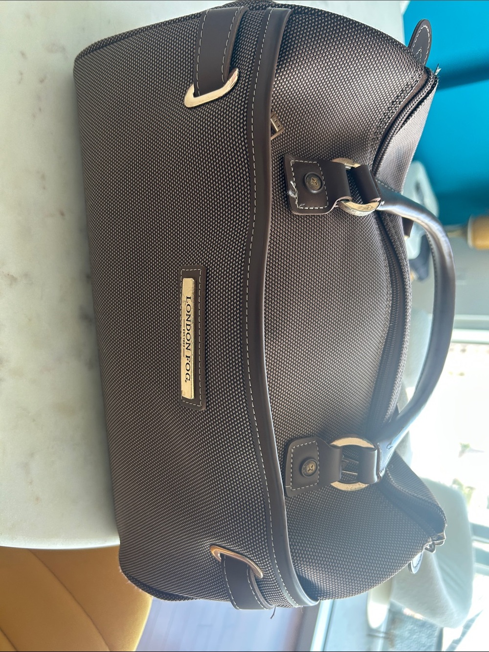 London Fog Brown Textured Travel Satchel